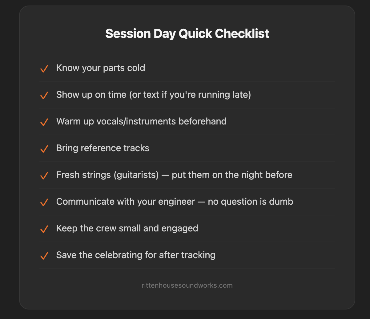 Session Day Quick Checklist